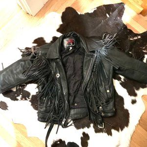 Vintage First Echtes Leather Fringe Concho Motorcycle Jacket